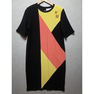 Vintage 80s Steve Fabrikant Color block Knit Power Dress M